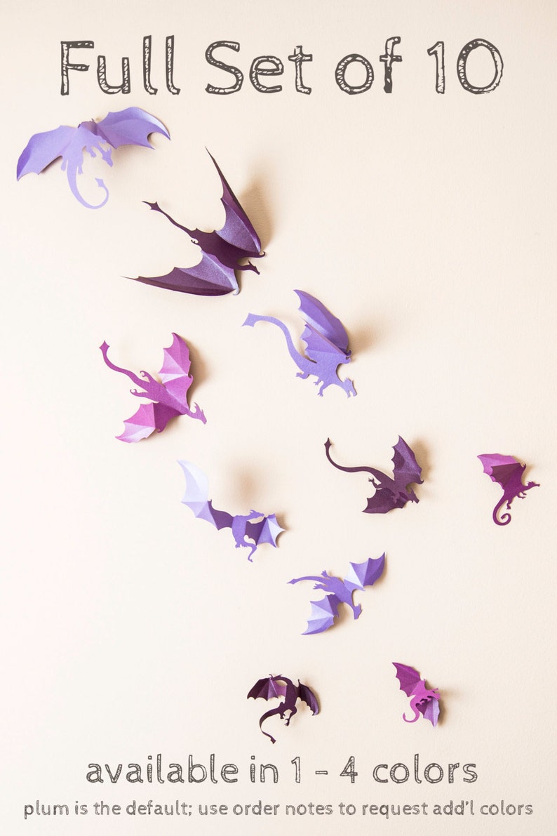 Game of Thrones inspired 3D Dragon Wall Art: dragon silhouettes, fantasy decor, purple image 2