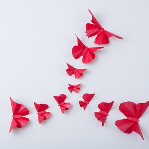 3D Wall Butterflies: red metallic butterfly decals, paper butterfly wall art image 1