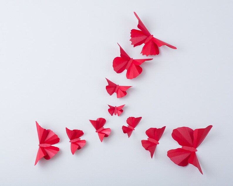 3D Wall Butterflies: red metallic butterfly decals, paper butterfly wall art image 1