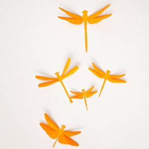 3D Dragonflies, Paper Dragonfly Wall Decor in Pumpkin Orange image 3