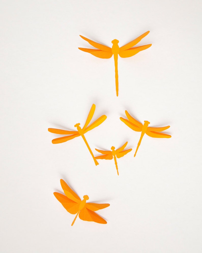 3D Dragonflies, Paper Dragonfly Wall Decor in Pumpkin Orange image 3