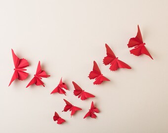 3D Wall Butterflies: Poppy Red Butterfly Silhouettes for Home Art Decor, Nursery, Children's Room