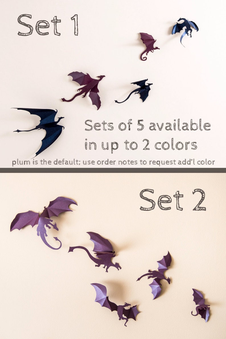 Game of Thrones inspired 3D Dragon Wall Art: dragon silhouettes, fantasy decor, purple image 3