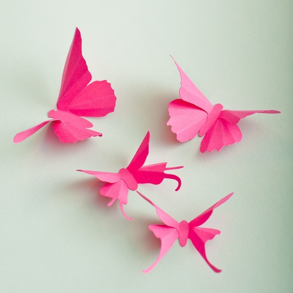 3D Wall Butterflies: Fuchsia Pink Butterfly Silhouettes for Girls Room, Nursery, Home Decor