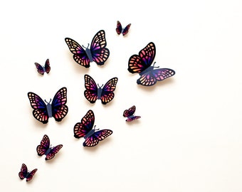 3D wall butterflies: sunset gradient butterfly wall art for nursery, dorm, whimsical home decor