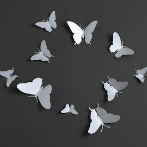 3D Wall Butterflies: 3D Butterfly Wall Art for Modern Decor, Dorm Room in Silver Metallic image 1