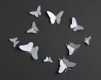 3D Wall Butterflies: 3D Butterfly Wall Art for Modern Decor, Dorm Room in Silver Metallic
