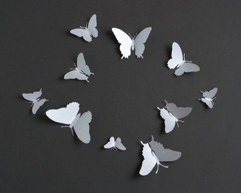 3D Wall Butterflies: 3D Butterfly Wall Art for Modern Decor, Dorm Room in Silver Metallic image 1