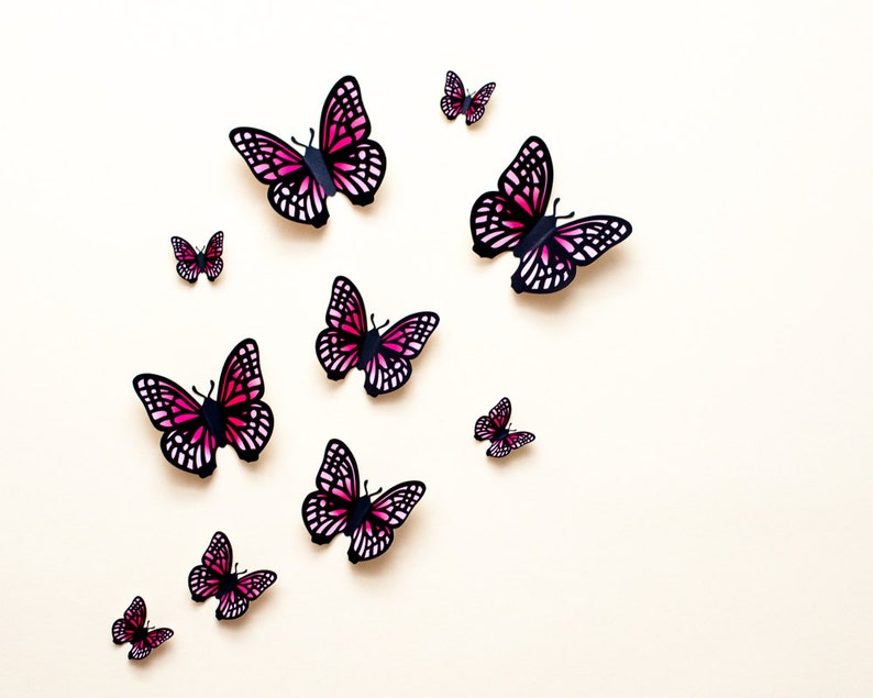 Light pink & fuchsia butterfly wall art baby girl room decor, baby shower decorations image 2