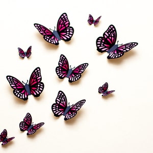 Light pink & fuchsia butterfly wall art baby girl room decor, baby shower decorations image 1