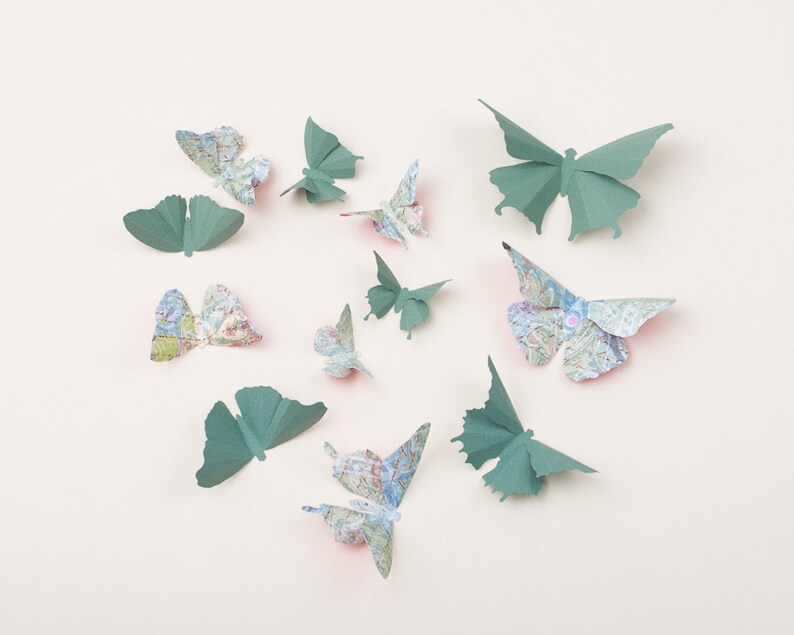 3D Wall Butterflies: Butterfly Wall Art for Nursery, Girl's Room, or Home Decor in Spruce & Teal Script image 1