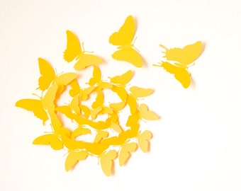 3D Wall Butterflies, Canary Yellow Paper Butterfly Silhouettes for Home Art Decor, Nursery, Children's Room