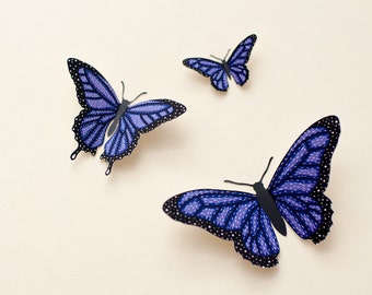 Ultra Violet 3D wall butterflies, illustrated butterfly wall art nursery decor in grape purple