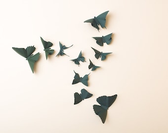 3D Butterfly Wall Art: Pine Green Silhouettes for Girls Room, Nursery, and Home Art Decor