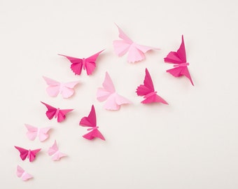 Pink Butterfly Wall Decor, Nursery Decor, Wedding Decorations, Light Pink & Fuchsia Metallic Decals