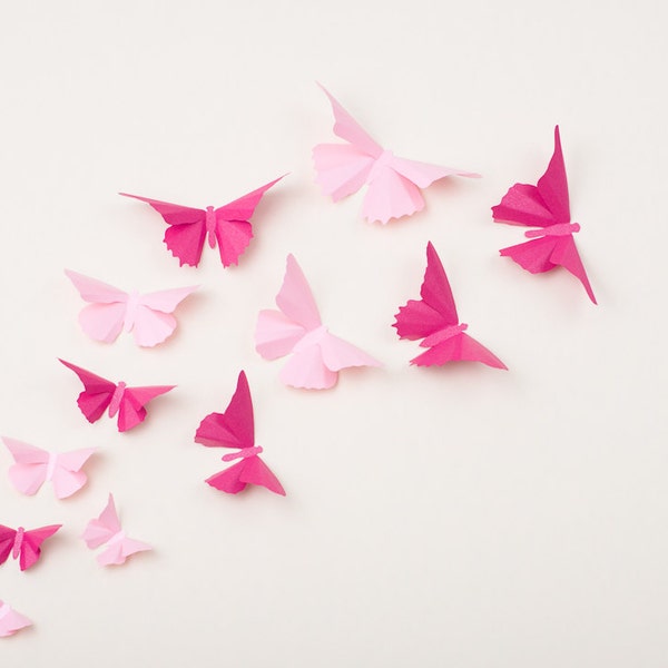 Decoración de la pared de la mariposa rosa, decoración del vivero, decoraciones de la boda, calcomanías metálicas del rosa claro y fucsia