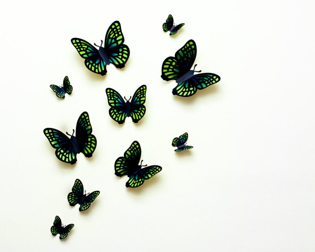 3D Wall Butterflies Lime Green & Blue Gradient Butterfly Wall Art for