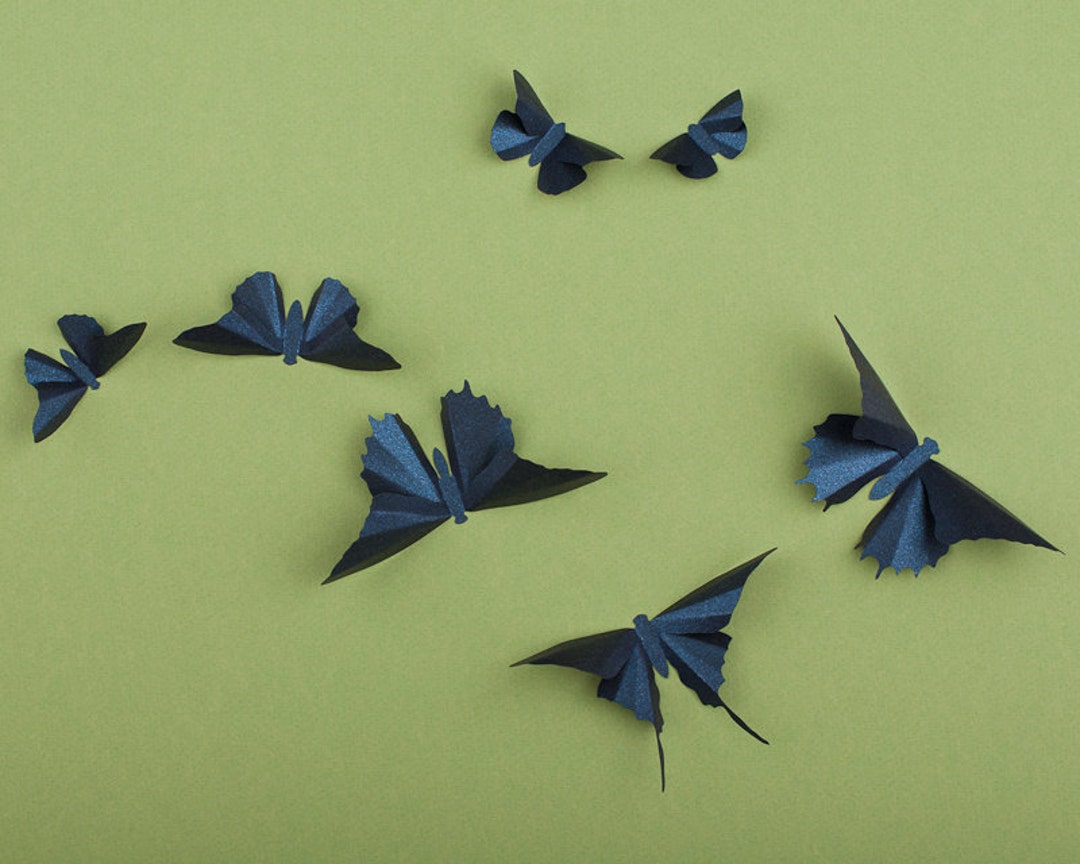 3D Butterfly Wall Art, Paper Butterflies Midnight Metallic Blue Etsy