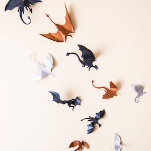 Game of Thrones inspired 3D Dragon Wall Art: dragon silhouettes, fantasy decor, copper metallic image 3