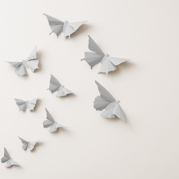 Mariposas de pared 3D: siluetas de mariposa gris niebla para la decoración de arte del hogar, guardería, habitación de los niños