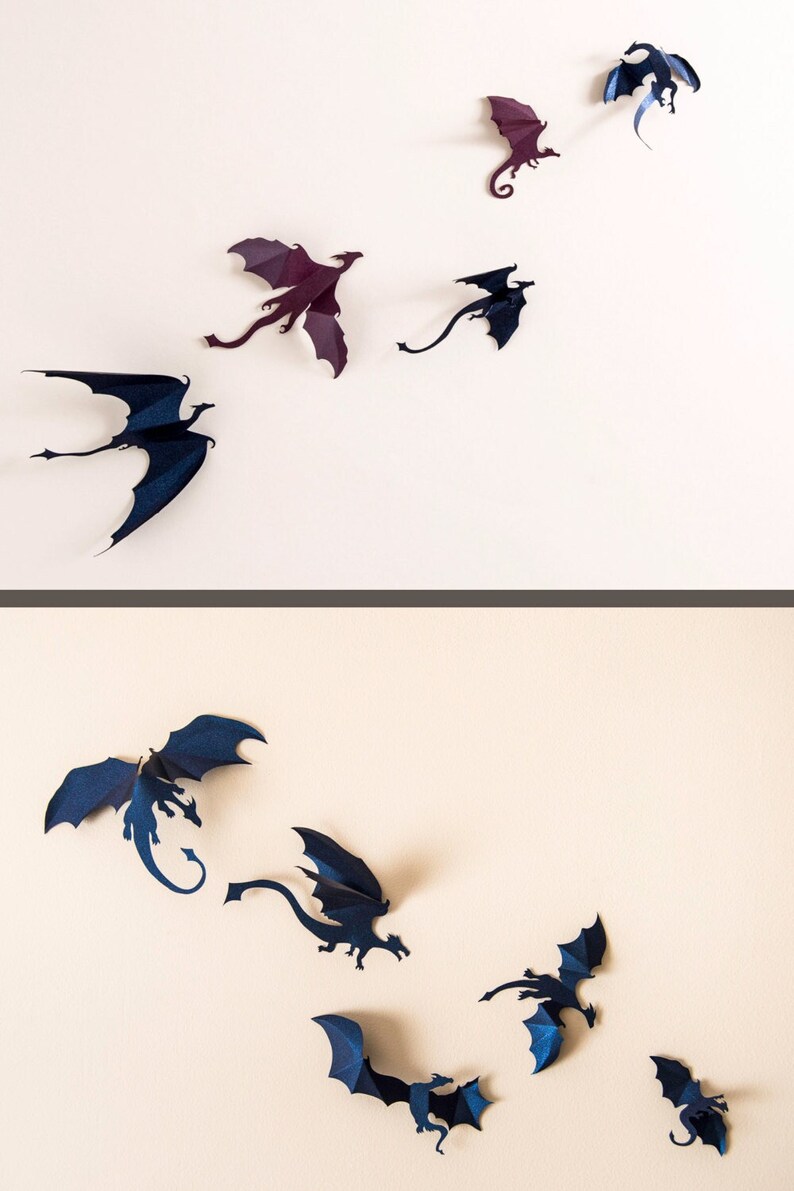 Game of Thrones inspired 3D Dragon Wall Art, Dragon Party Decorations, Game Room Decor, Fantasy Decor, dark blue & purple 