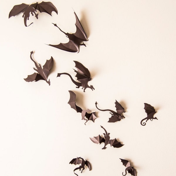 3D Dragon Wall Art: dragon wall decals, fantasy decor, brown