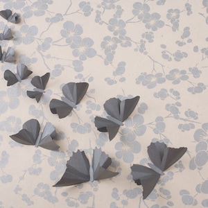3D arte de la pared de la mariposa: acero gris metálico mariposa siluetas para cuarto de niñas, vivero y arte de decoración para el hogar