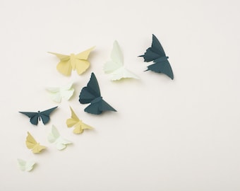 3D Wall Butterflies: Butterfly Wall Art for Nursery, Girl's Room, Classroom or Home Decor in Honeydew, Anise and Pine Green