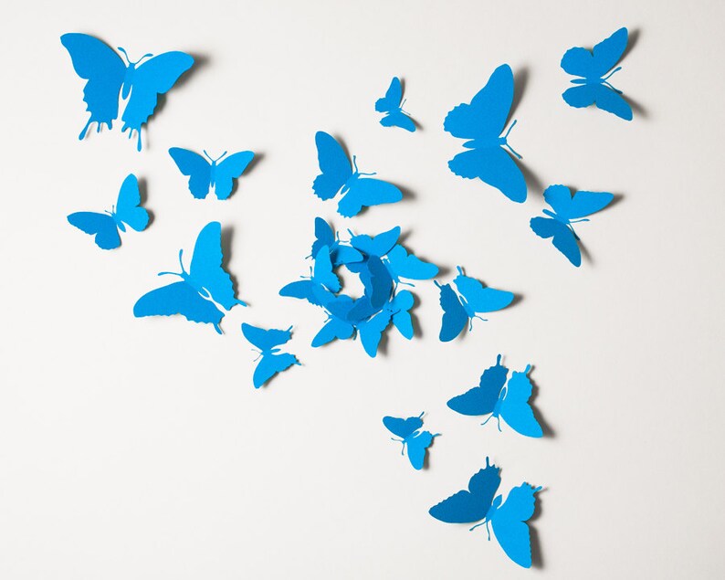 3D Wall Butterflies Turquoise Blue Butterfly Silhouettes for image 2