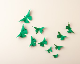 3D Wall Butterflies: Kelly Green Butterfly Silhouettes for Home Art Decor, Nursery, Children's Room