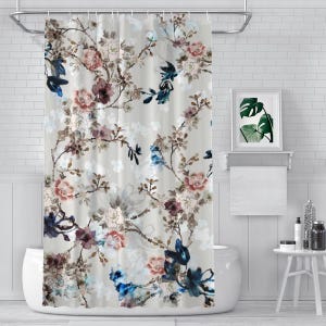 Chinoiserie Shower Curtain – Elegant Oriental Floral, Waterproof & Hooked