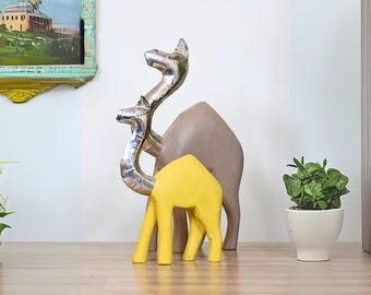 Hand-Carved Mango Wood Camel Figurines: Desert Home Decor, Indian Art