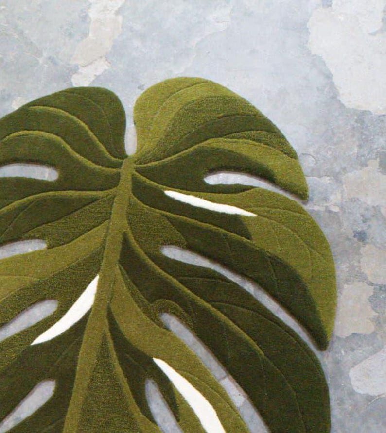 Hand Tufted Wool Monstera Leaf Rug, Tropical Botanical Carpet, Living ...