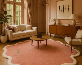 Handgemaakt roze wollen vloerkleed | Modern geschulpt tapijt