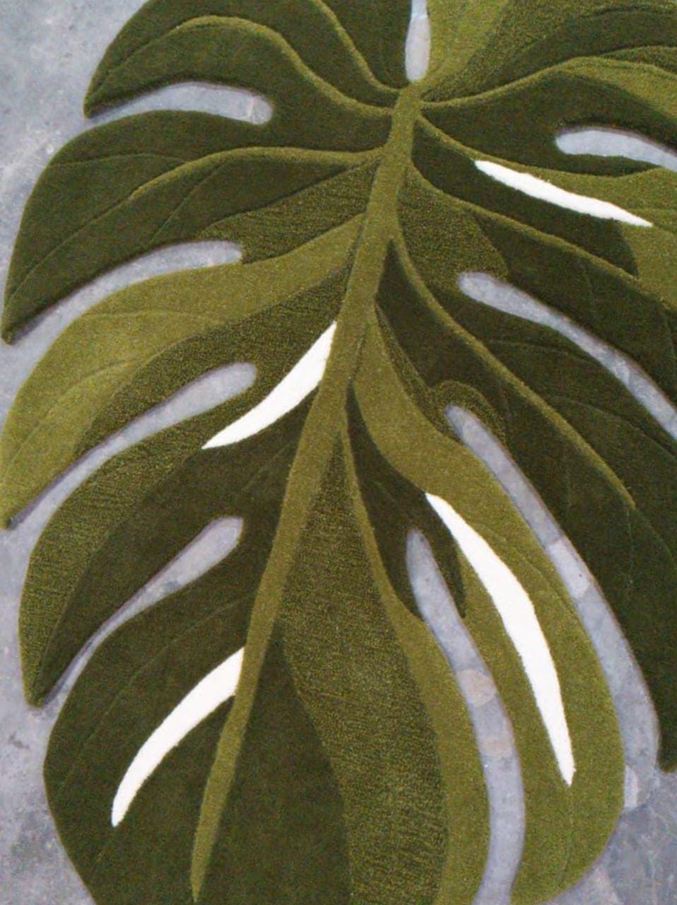 Hand Tufted Wool Monstera Leaf Rug, Tropical Botanical Carpet, Living ...
