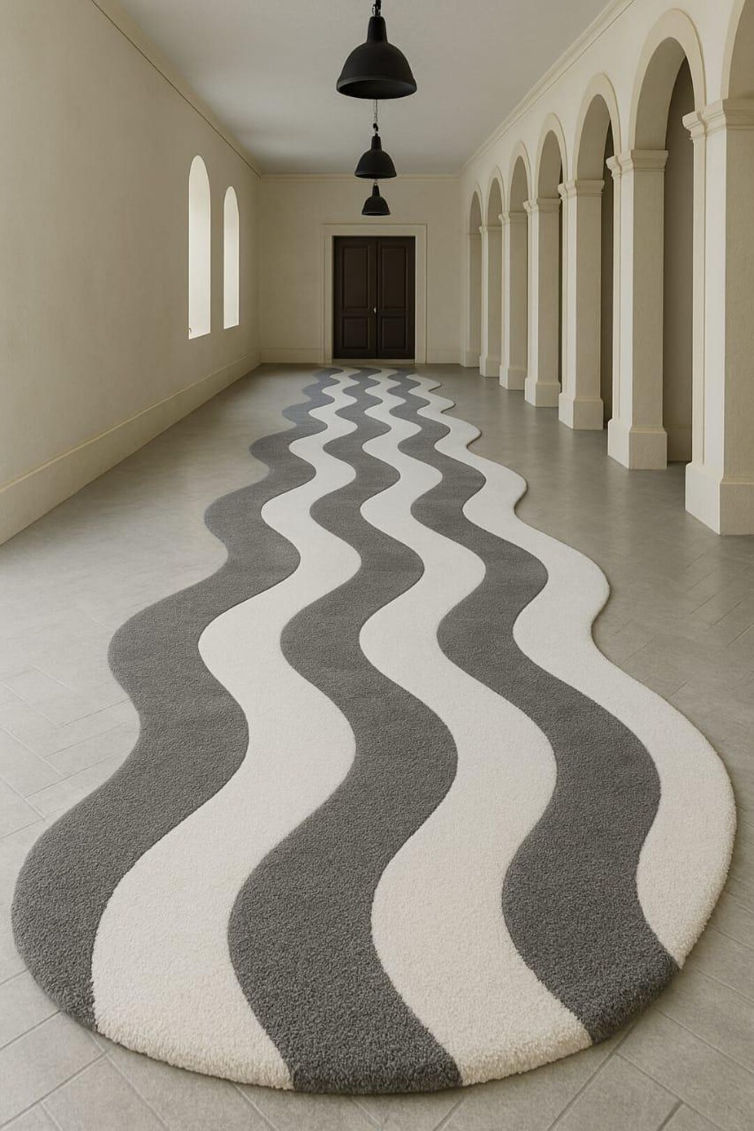 Wool Wave Rug Handmade Wool Wave Rug Runner | Grey & White Abstract Hallway Carpet - Etsy