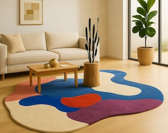 Abstract Wavy Area Rug | Hand-Tufted Wool, Modern Boho