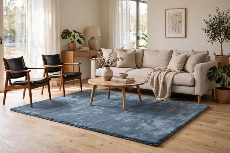 Dusty Blue Wool Rug - Hand Tufted Cut Pile New Zealand Wool Rug - Solid ...