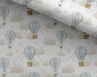 100% Cotton Fabric, Multiple Hot Air Balloon, BLUE, Fabric, Baby Nursery Fabric, Quilting Fabric, 147cm Wide, Half Metre / Metre