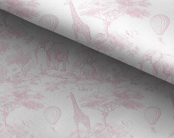 100% Cotton Fabric, Chinoiserie Toile de Jouy Safari - BABY PINK, Fabric, Baby Nursery Fabric, Quilting Fabric, 147cm Wide, Meter