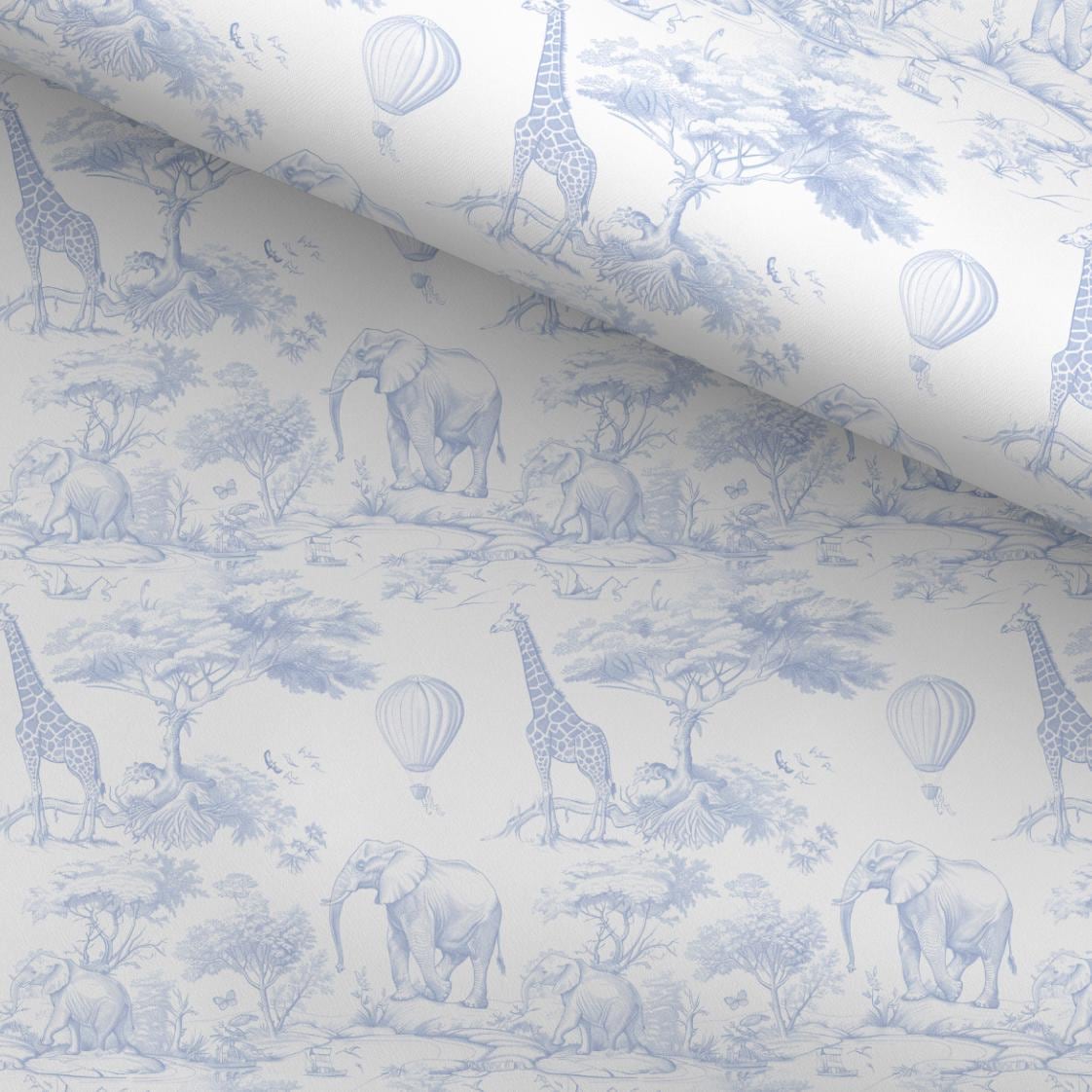 100% Cotton Fabric, Chinoiserie Toile de Jouy Safari - Blue, Fabric, Baby Nursery Fabric, Quilting Fabric, 147cm Wide, Half Metre / Metre