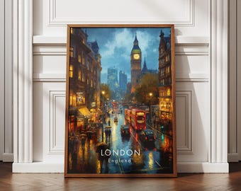 London Travel Poster – Historic City Wall Art, Old Town Streets, Iconic Landmarks, UK Decor, London Artwork, Travel Gift