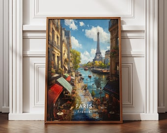 Paris Travel Poster – Wall Art Print, Eiffel Tower & Charming Streets, Vibrant French Cityscape, Home Decor, Scenic Landmark