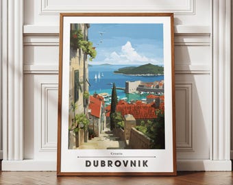 Dubrovnik Travel Poster – Scenic Wall Art Print, Old Town and Adriatic Coast Decor, Croatian Adventure and Coastal Home Gift