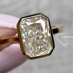 3 CT Radiant Cut Moissanite Engagement Ring, 14K Solid Gold, Bezel Set Ring, Wedding Promise Ring, Proposal Anniversary Gift for Wife
