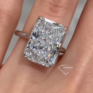 5 CT Radiant Cut Moissanite Engagement Ring, 14K Solid Gold, Hidden Halo Solitaire Promise Ring, Unique Ring Gift for Wife & Girlfriend