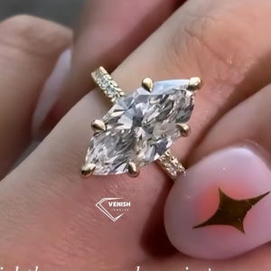 3.50 CT Marquise Cut Moissanite Engagement Ring, 14K Solid Gold, 6 Prong with Hidden Halo Ring, Elongated Marquise, Promise Wedding Gift