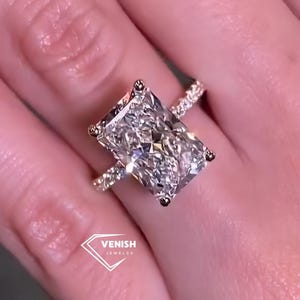 4.20 CT Radiant Cut Moissanite Engagement Ring, 14K Solid Gold, Hidden Halo Solitaire Promise Ring, Unique Ring Gift for Wife & Girlfriend