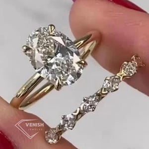3 CT Oval Cut Moissanite Wedding Bridal Set, 14K Solid Gold, With Marquise Half Eternity Band, Engagement Ring Set Promise Ring Gift for Her
