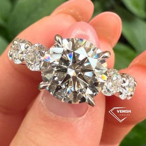 3 CT Round Cut Moissanite Engagement Ring, Round Solitaire Ring, Unique Round Hidden Halo Moissanite Ring, Wedding Anniversary Gift for Wife
